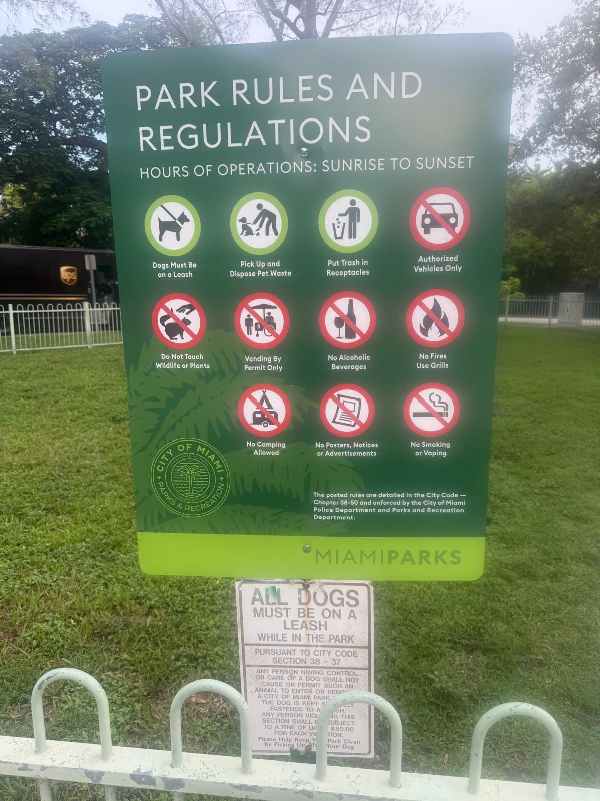Rules and regulations sign at Mini Park